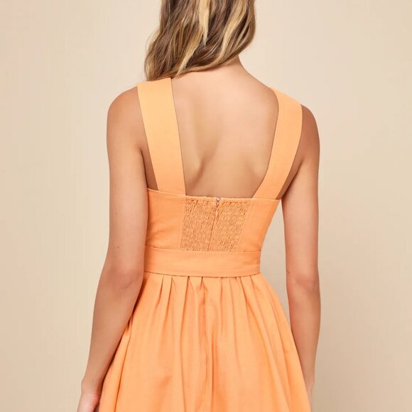 Lulus Orange Linen Belt Dress - Picture 3 of 4